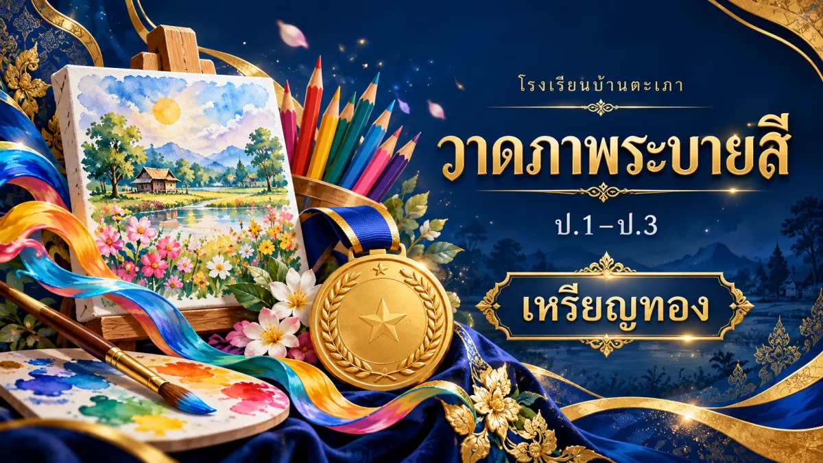 ภาพกราฟิกประกอบ การแข่งขันวาดภาพระบายสี ป.1–ป.3 · เหรียญทอง (สร้างด้วย AI)