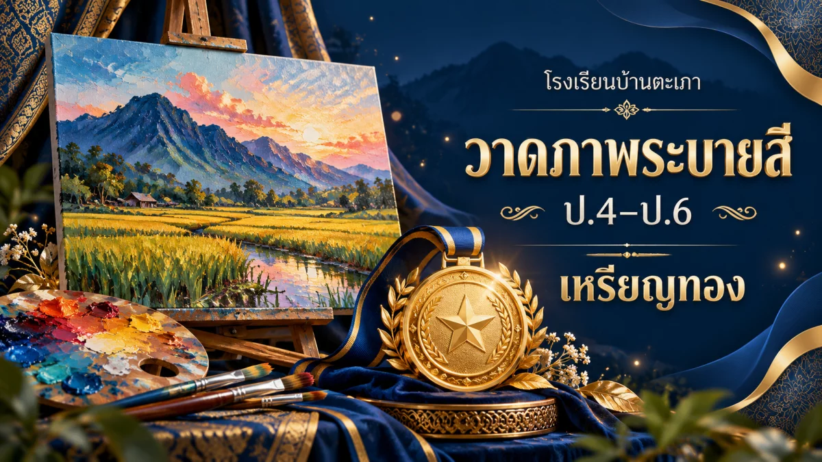 ภาพกราฟิกประกอบ การแข่งขันวาดภาพระบายสี ป.4–ป.6 · เหรียญทอง (สร้างด้วย AI)