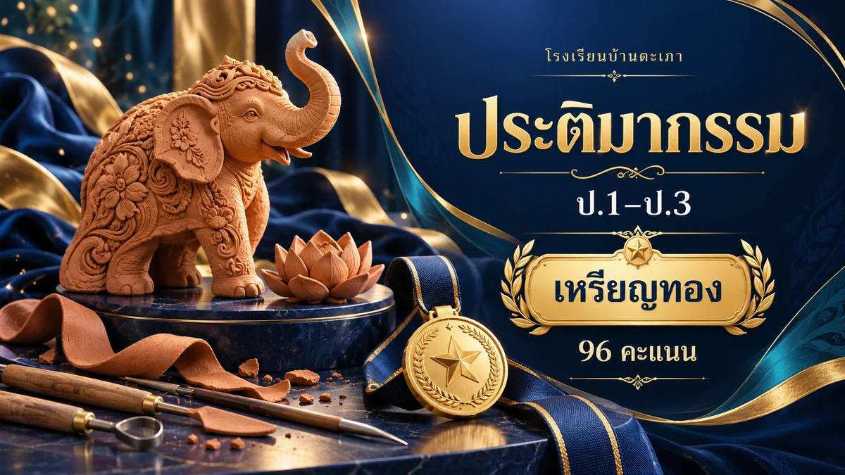 ภาพกราฟิกประกอบ การแข่งขันประติมากรรม ป.1–ป.3 · เหรียญทอง (96 คะแนน) (สร้างด้วย AI)