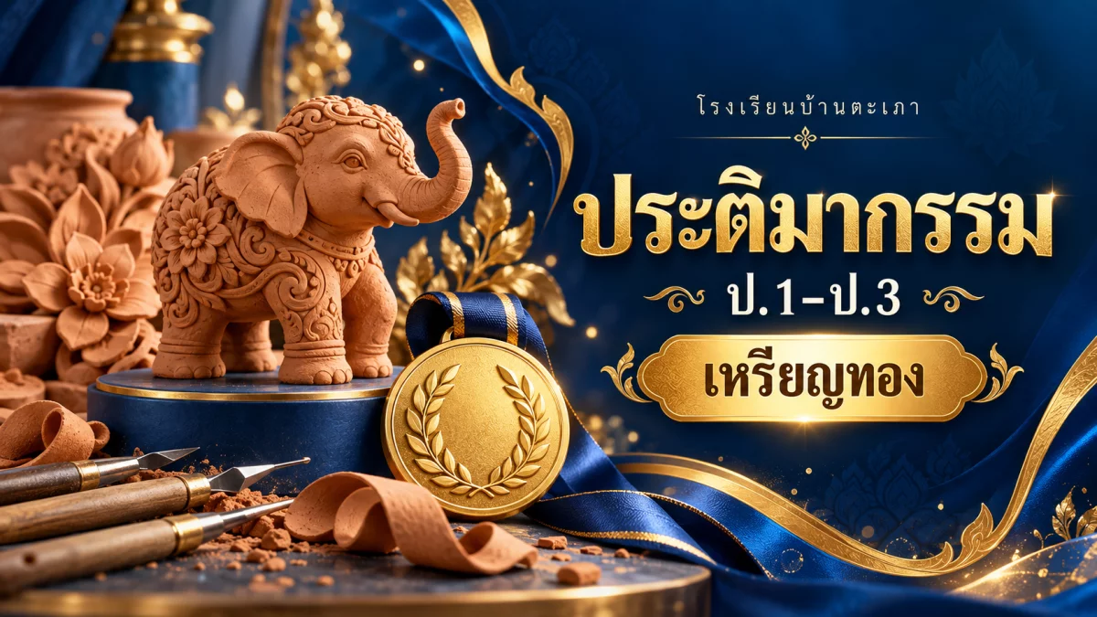 ภาพกราฟิกประกอบ การแข่งขันประติมากรรม ป.1–ป.3 · เหรียญทอง (สร้างด้วย AI)