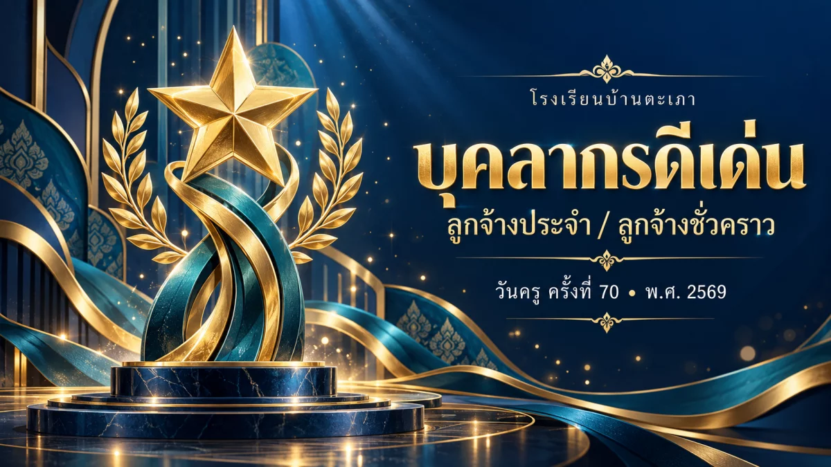 ภาพกราฟิกประกอบ ลูกจ้างประจำ/ลูกจ้างชั่วคราวดีเด่น วันครู ครั้งที่ 70 · ยกย่องเชิดชูเกียรติ (สร้างด้วย AI)