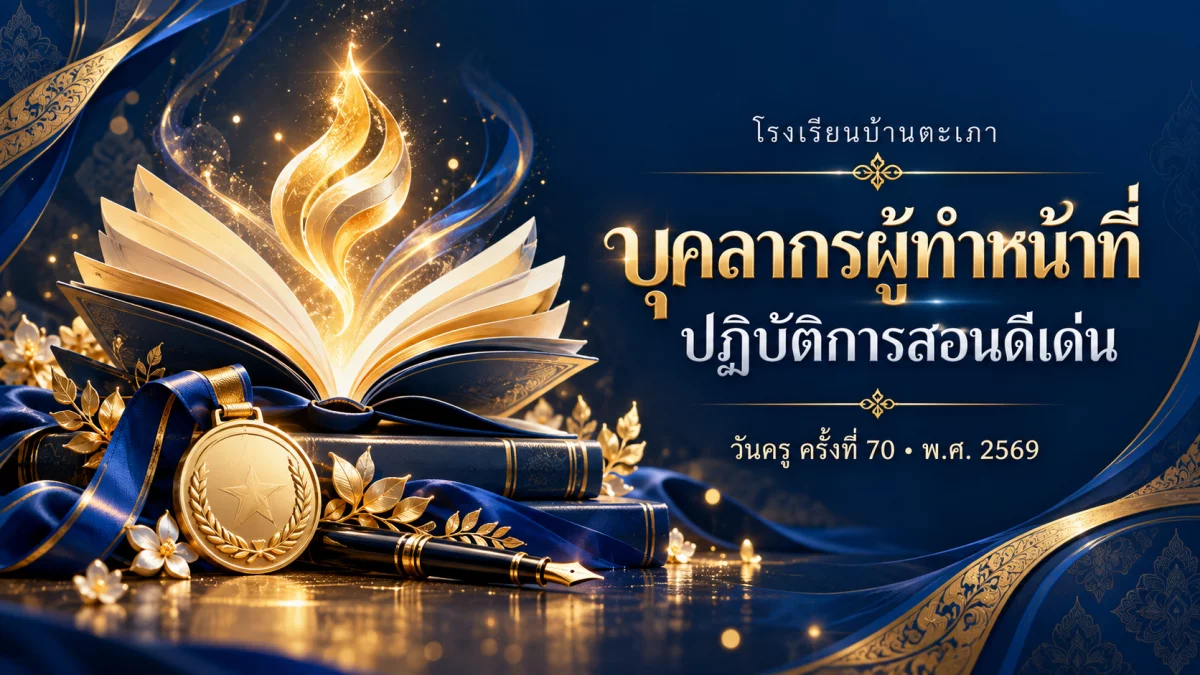 ภาพกราฟิกประกอบ บุคลากรผู้ทำหน้าที่ปฏิบัติการสอนดีเด่น วันครู ครั้งที่ 70 · ยกย่องเชิดชูเกียรติ (สร้างด้วย AI)