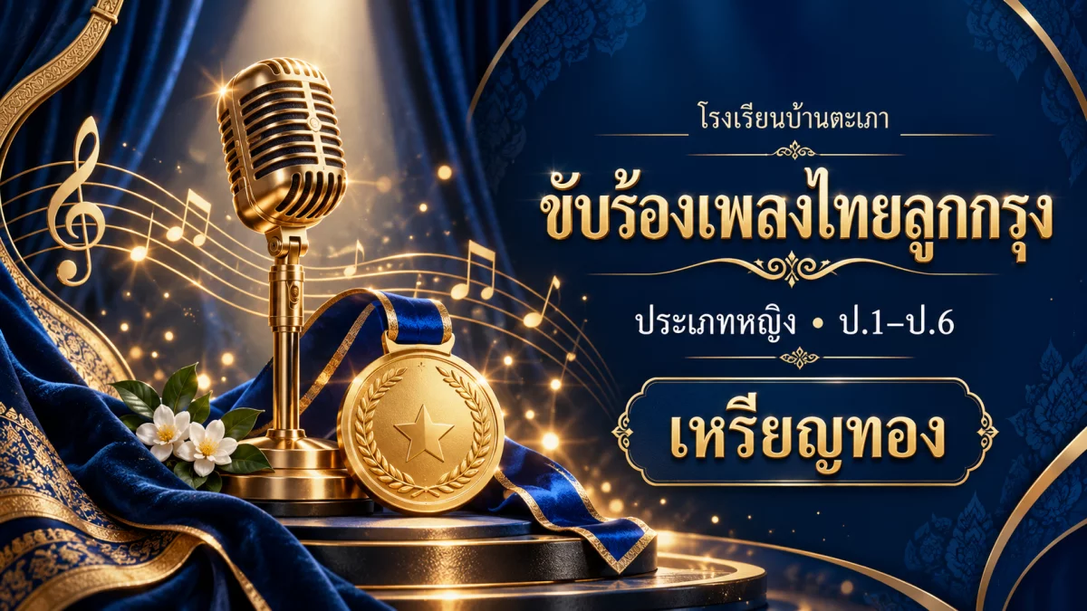 ภาพกราฟิกประกอบ ขับร้องเพลงไทยลูกกรุง ประเภทหญิง ป.1–ป.6 · เหรียญทอง (สร้างด้วย AI)