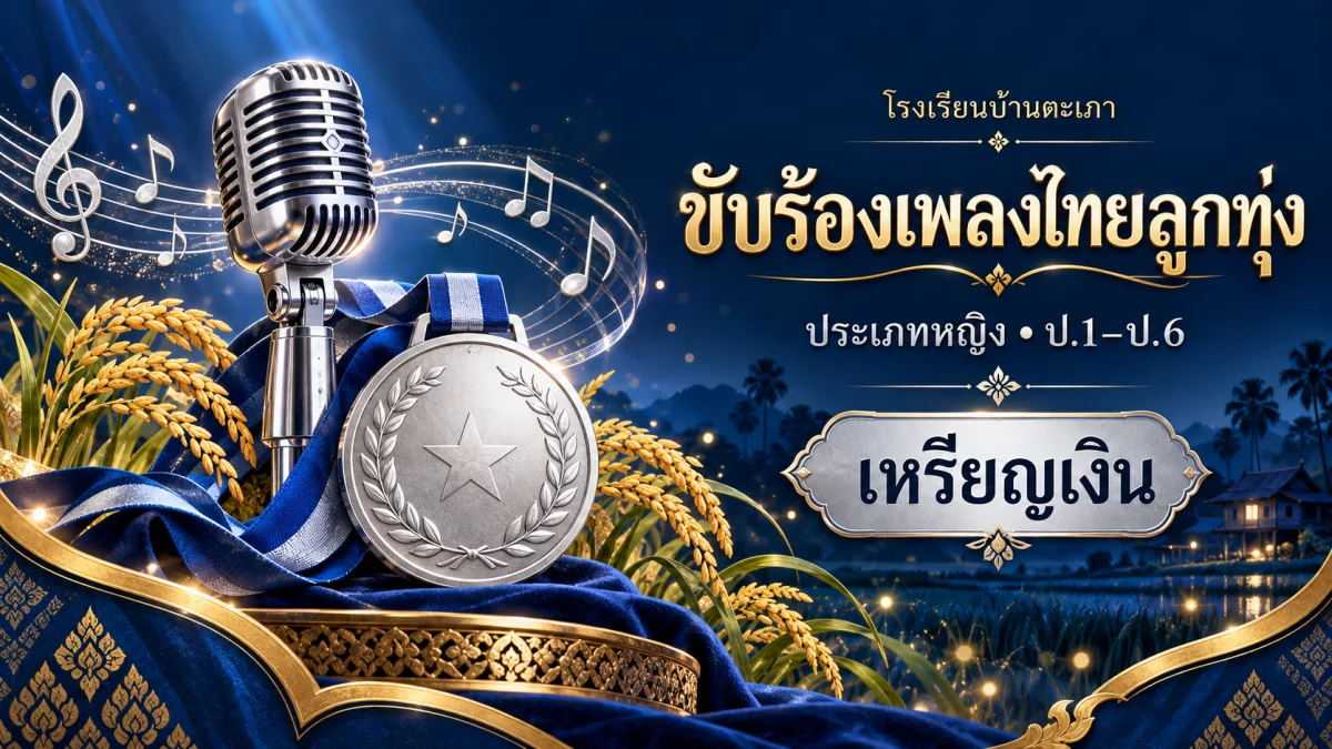 ภาพกราฟิกประกอบ ขับร้องเพลงไทยลูกทุ่ง ประเภทหญิง ป.1–ป.6 · เหรียญเงิน (สร้างด้วย AI)